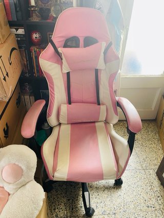 Silla Gaming Rosa con Altavoces y Cojín Masajeador