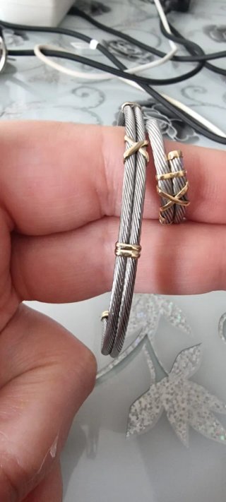 Pulsera y Anillo Cable Oro y Plata