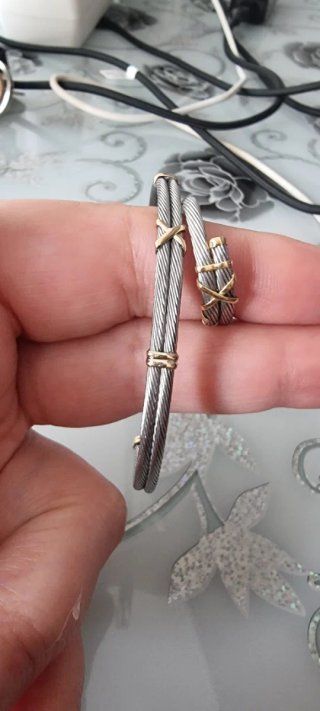 Pulsera y Anillo Cable Oro y Plata