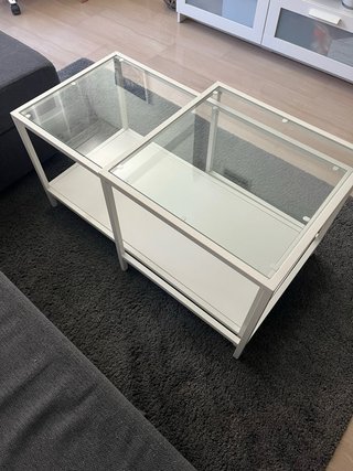 Mesa baja cristal y metal blanca