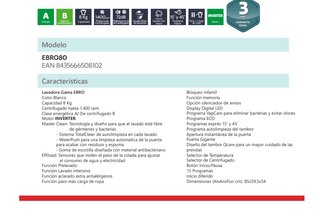 Lavadora EBRO 8KG Inverter