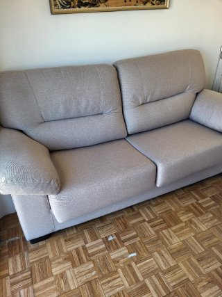 Sofá de 3 plazas tela beige/gris.