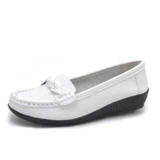 Mocasines de cuero mujer blancos sin cordones
