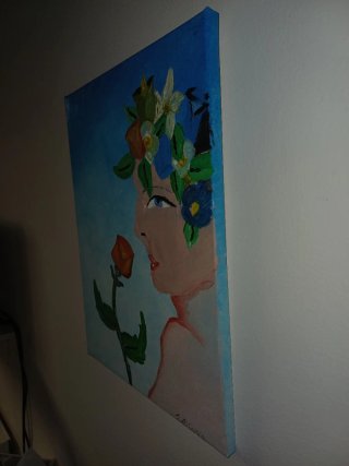 Dipinto a mano donna con fiori fatto da me.. artig