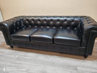 Sofá Chesterfield Piel Negro 3 Plazas 206X77cms.