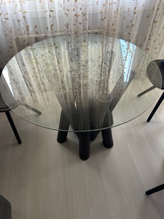 Mesa redonda cristal bambú negra, recoger en casa