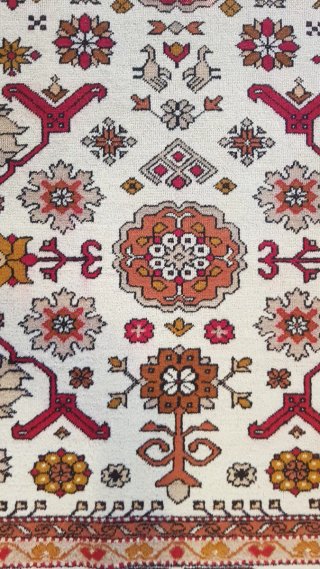 Alfombra Rusa 136x195cm Lana Beige/Rojo