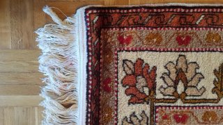 Alfombra Rusa 136x195cm Lana Beige/Rojo