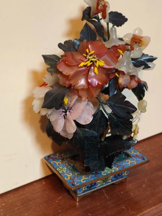 Árbol Bonsái Chino Antiguo Jade Cloisonné