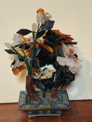 Árbol Bonsái Chino Antiguo Jade Cloisonné