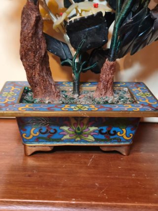 Árbol Bonsái Chino Antiguo Jade Cloisonné