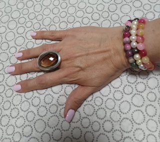 Anillo Plata Maciza Cuarzo Gris