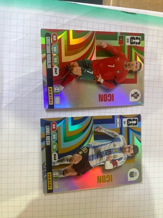 Cartas Panini Messi y Cristiano Ronaldo