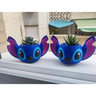 Maceta decorativa Stitch azul y rosa