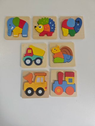 Pack 7 Puzzles Madera Animales y Vehículos
