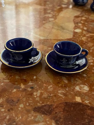 Servizio da tè miniatura Limoges blu cobalto