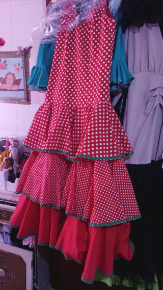 Traje Flamenca Niña Lunares Rojos y Blancos