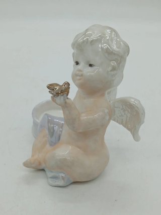 Angelo porta candela ceramica perlato
