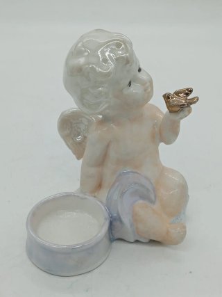 Angelo porta candela ceramica perlato