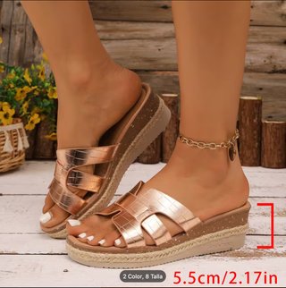 Sandalias cuña color champán mujer