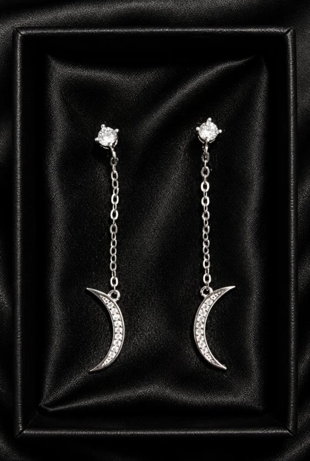 Pendientes Luna largos Plata Ley 925