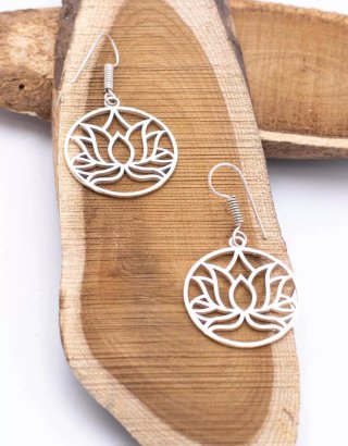 Pendientes Flor de Loto Boho India Plateados