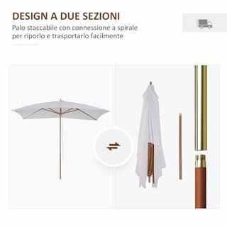 Ombrellone da Giardino 2x3 m con Corda e Prese d'A