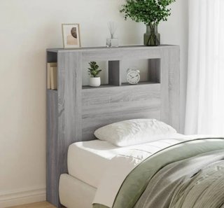 Cabecero cama madera con estantes y luz led