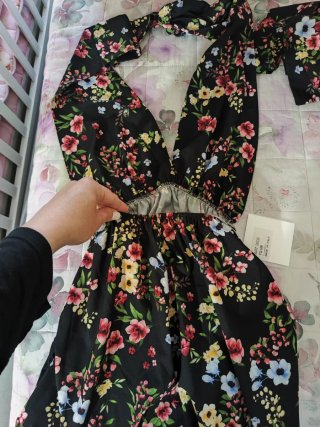 Vestito lungo floreale nero