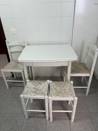 Mesa y 4 Sillas Cocina Blancas