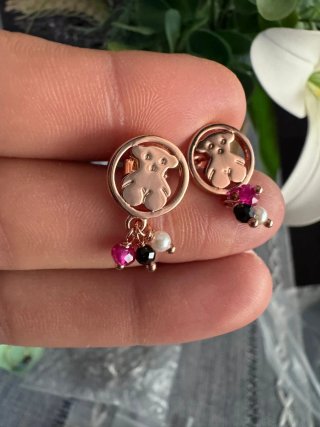 Pendientes Oso Plata S925 Rosa y Perla