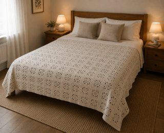 Copriletto vintage beige in tessuto 182 cm x 240