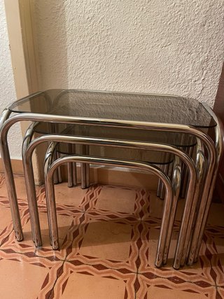 3 Tavolini Multiposizione in Cristallo e Metallo
