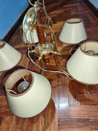 Lámpara de techo vintage dorada y beige
