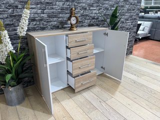 Cómoda 2 puertas y 4 cajones 120cm blanco/cambria