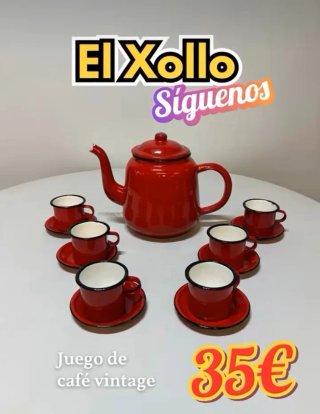 Juego café vintage rojo 6 tazas y platillos