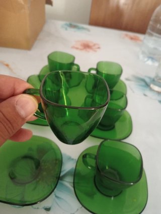 Juego café vintage Vereco verde cristal
