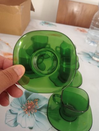 Juego café vintage Vereco verde cristal