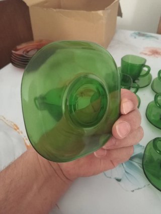 Juego café vintage Vereco verde cristal