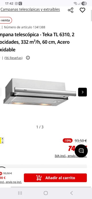 Campana Teka TL 6310 Negra Sin Sacar Caja