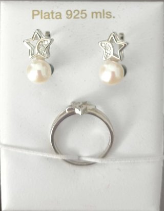 Conjunto Comunión Plata 925 Estrellas y Perlas