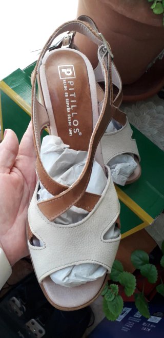 Sandalias Pitillos Piel Talla 39 Beige/Marrón