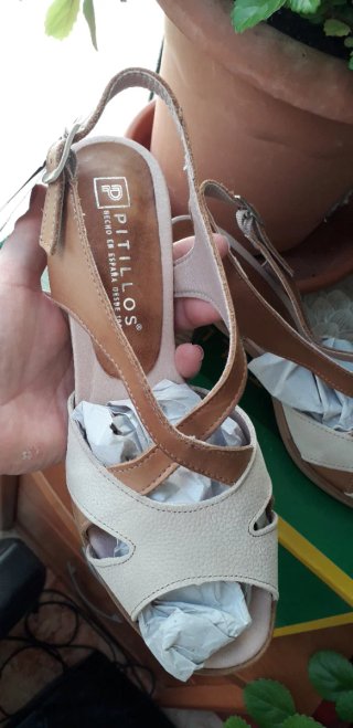 Sandalias Pitillos Piel Talla 39 Beige/Marrón