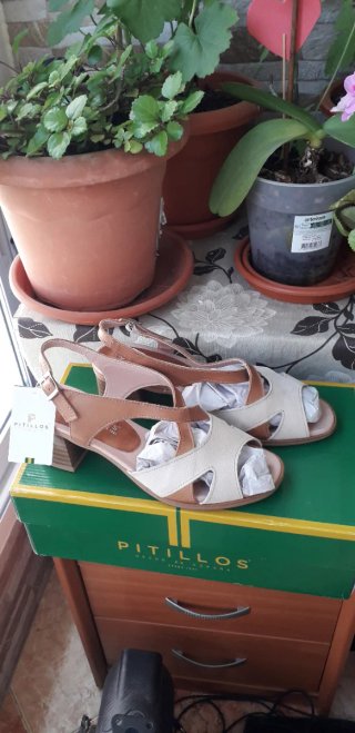 Sandalias Pitillos Piel Talla 39 Beige/Marrón
