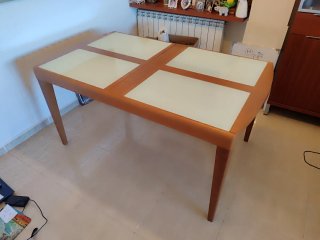 Mesa comedor extensible madera y cristal