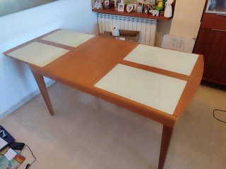 Mesa comedor extensible madera y cristal
