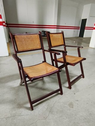 2 Sillones Plegables Rattan Madera Nuevos