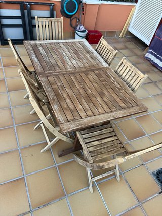 Mesa extensible Teka y 6 sillas madera