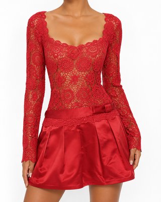 Vestido rojo encaje hecho a mano Talla S