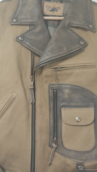 Chaqueta Motera Cuero Marrón y Beige